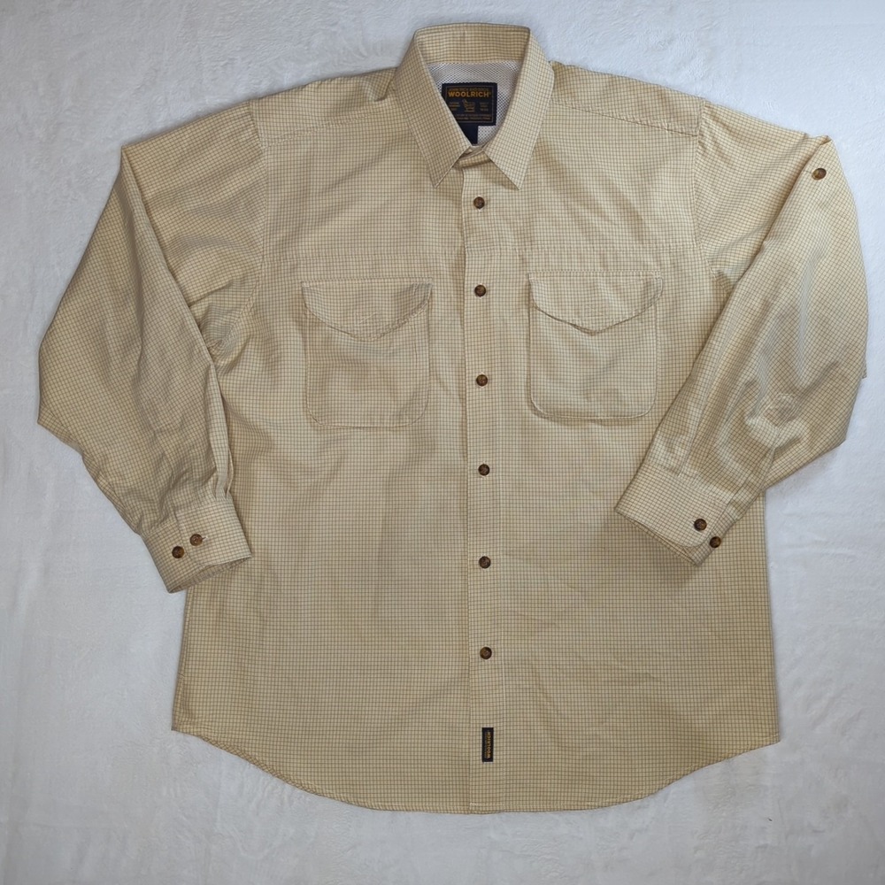 John Rich Bros Woolrich Mens Yellow Checkered Vented Hiking Fishing Shirt Size L